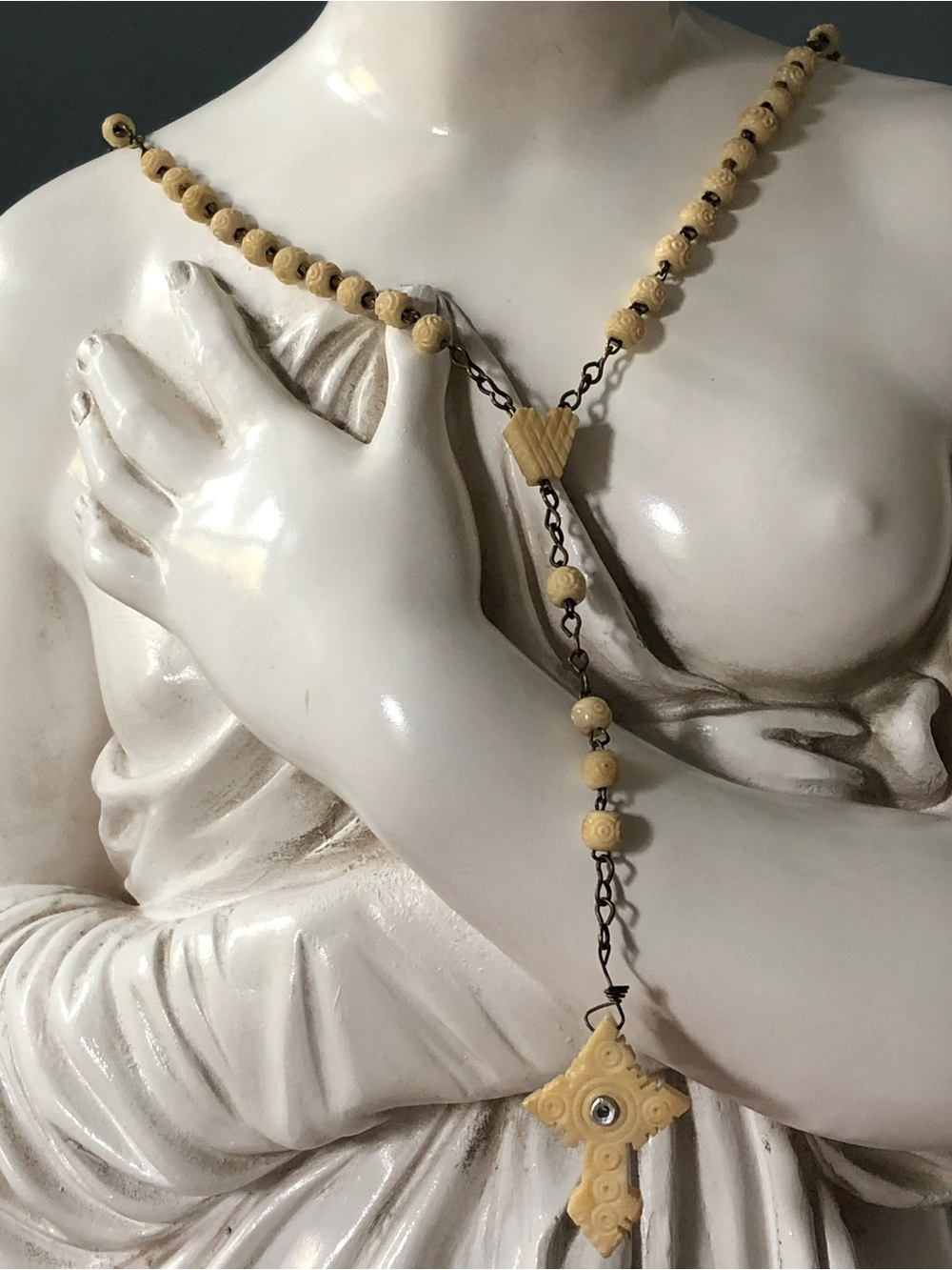 Antique Hand Carved Bone Stanhope Rosary Beads 19th Century Lyon Fourviere - Picture 2 of 4